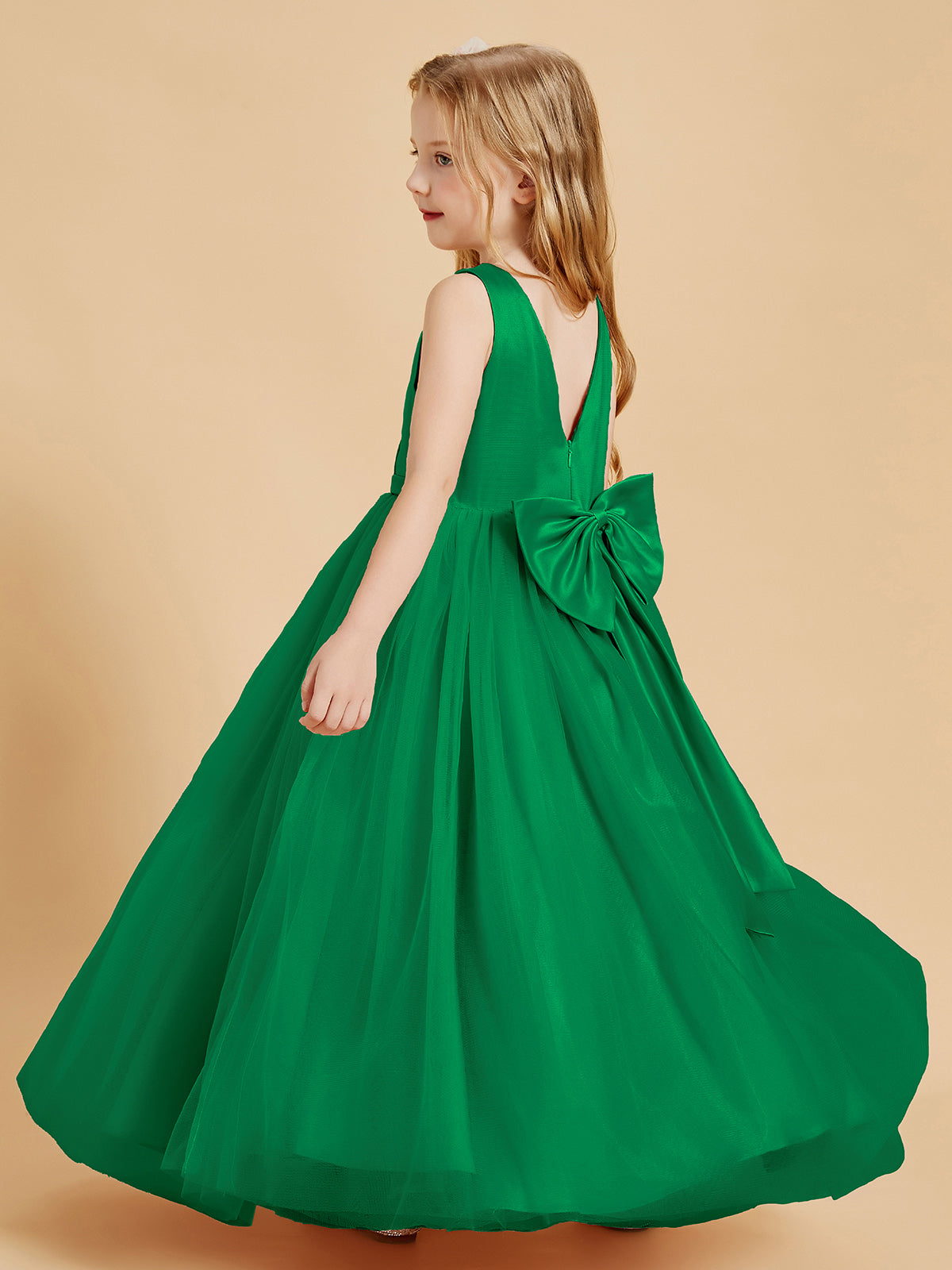 Tulle Junior Bridesmaid Dresses Satin Top Emerald